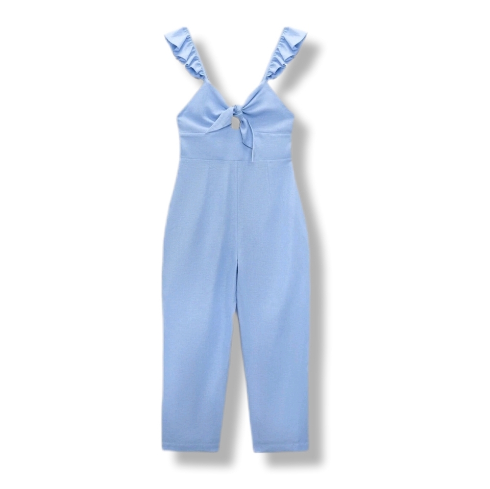 Zara Light Blue Ruffle-Strap Jumpsuit